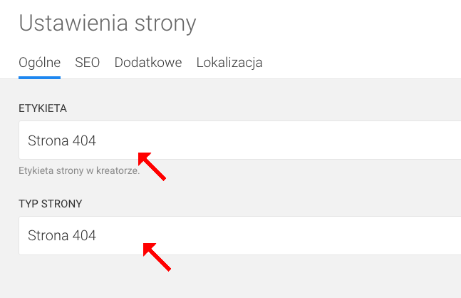 ustawienia strony 404